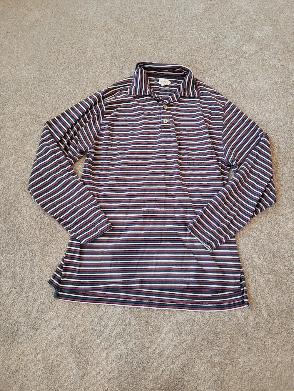 J. Crew Vintage Striped Long Sleeve Polo Shirt Size Large Womens